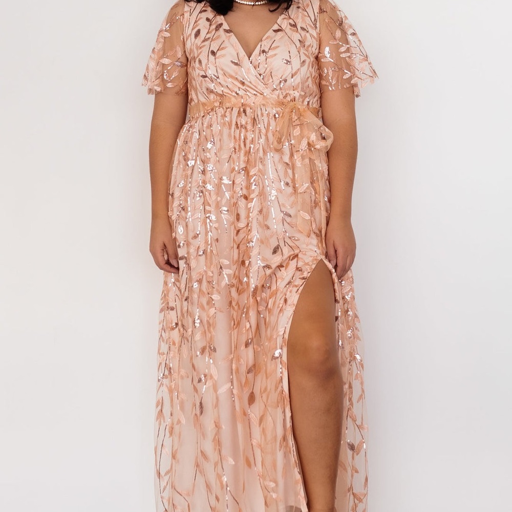 NWT Marseille Embossed Maxi Dress Rose Gold Sequin xl